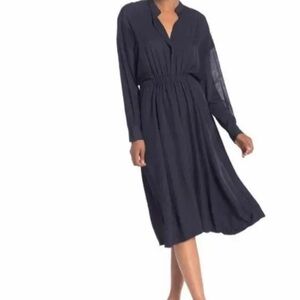 Vince mixed media silk navy blue dress